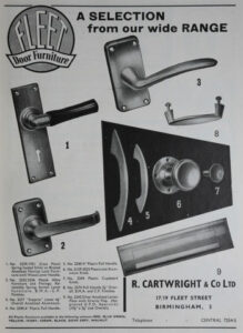 Black and white advertisement for various types of handle.