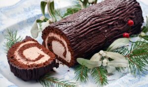 Chocolate, cream filled yule log