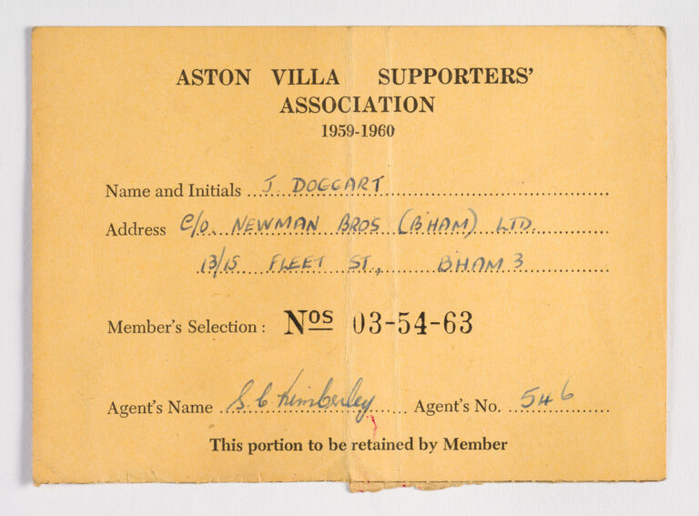 J Doggar t Aston Villa Supporters' Association Card