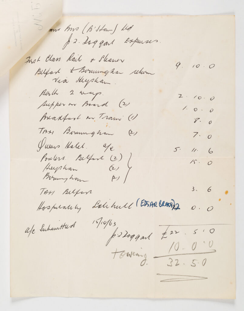 W. L. Doggart list of expenses