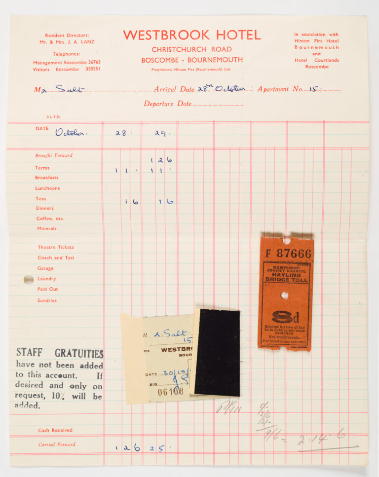 Mr Salt's Expenses (Westbrook Hotel) itemised table