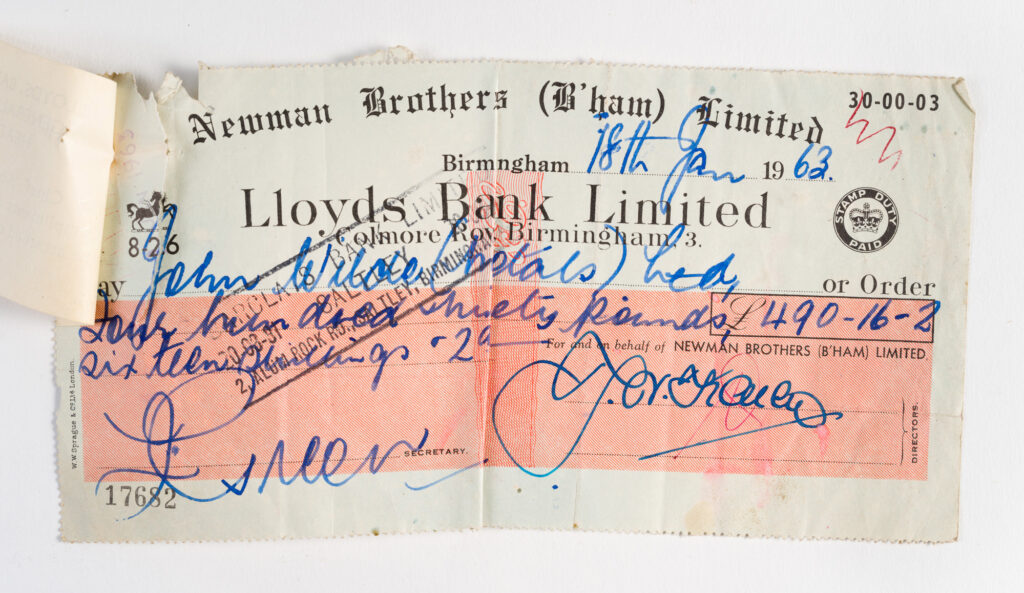 Newman Brothers' Cheque signed by Joyce Green