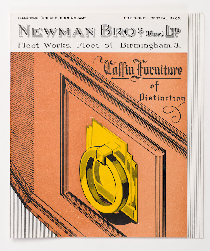 1940s Newman Brothers leaflet featuring coffin handle illustration