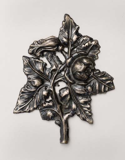 Nickel plated rose with leaves shaped coffin ornament