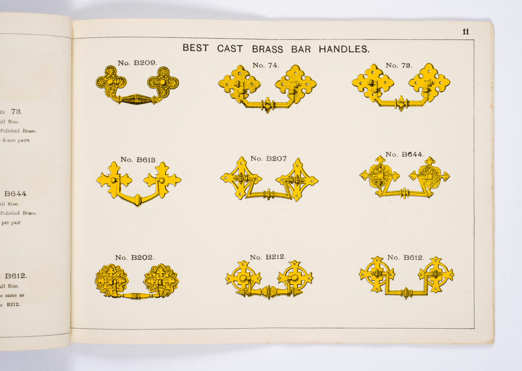 Catalogue page showing brass handle illustrations