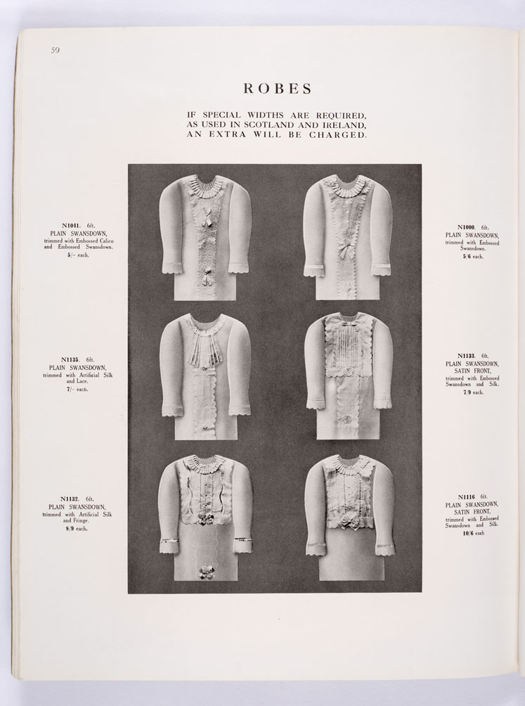 Page from Newman Brothers catalogue showing 6 shrouds with descriptions